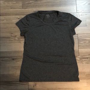 Heathered gray Champion athletic shirt.